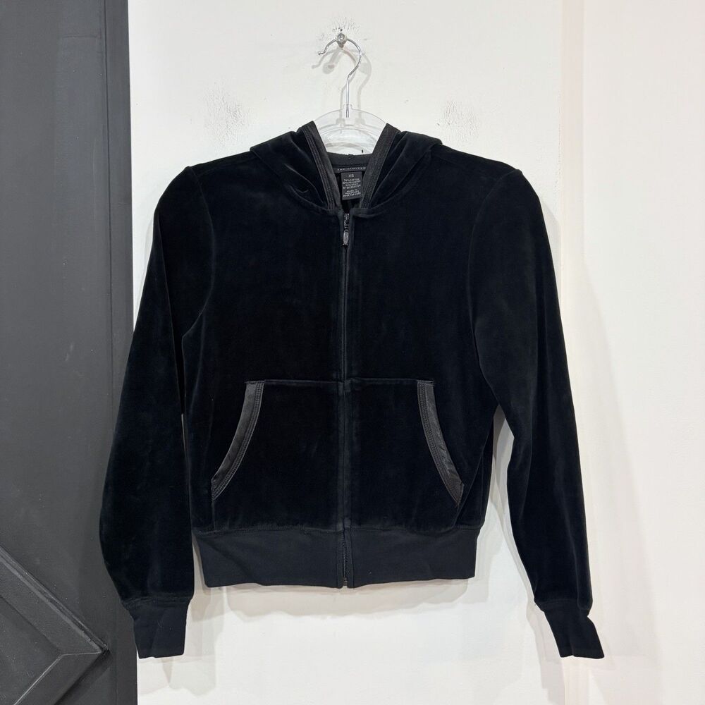 The Limited Y2K Black Velour Zip Up Hoodie Size XS Satin Trim